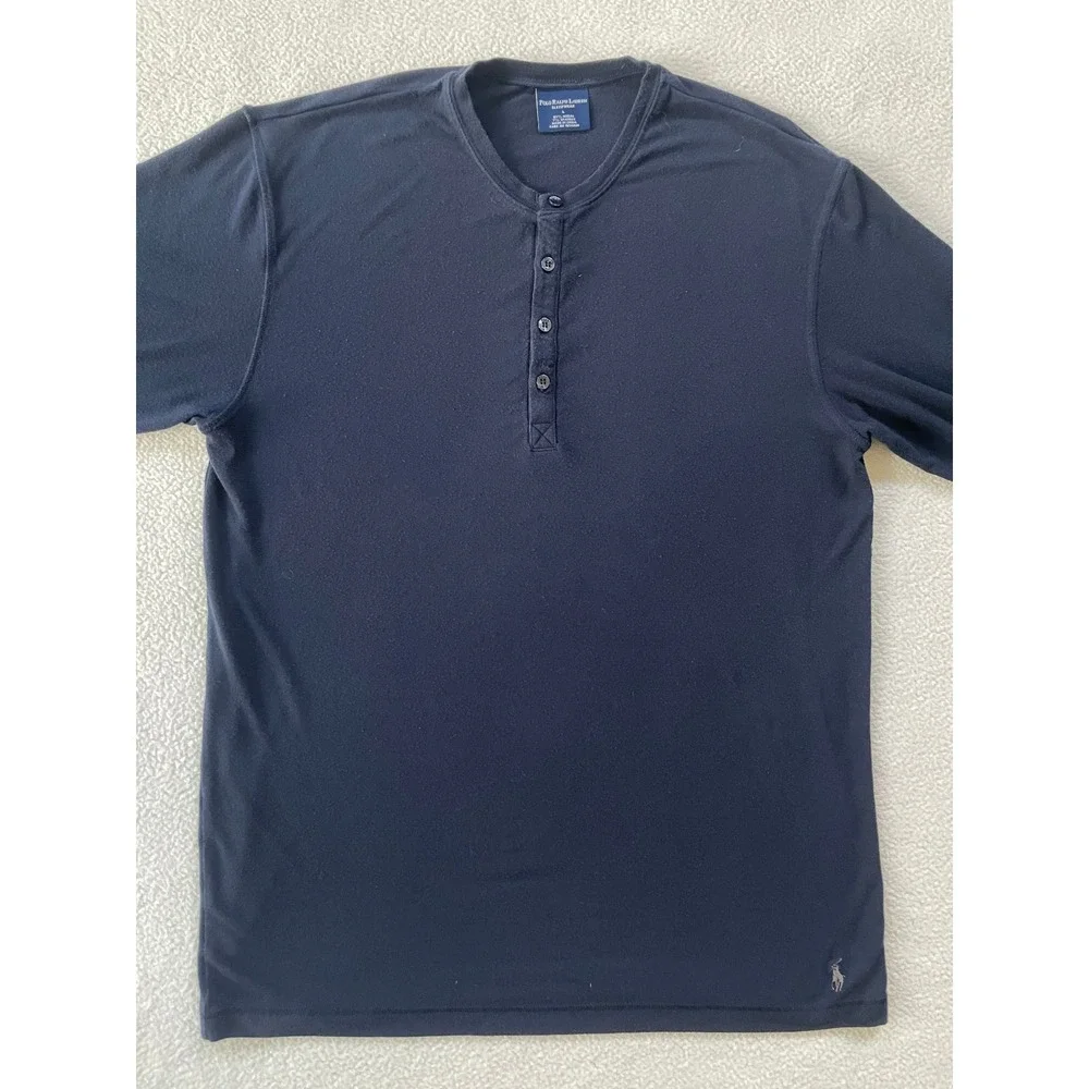 Polo Ralph Lauren Mens L Sleepwear Henley Navy‎ Blue Modal Spandex Long Sleeve